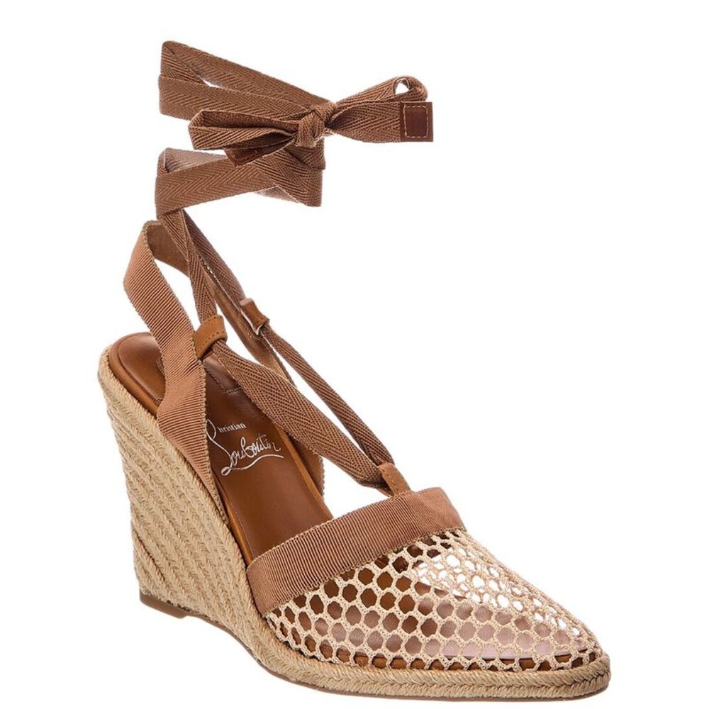 Christian Louboutin 100 Mesh & Canvas Wedge, Beige